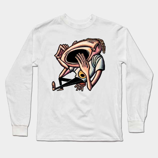 Yawning Bored Man Long Sleeve T-Shirt by Lisa Haney